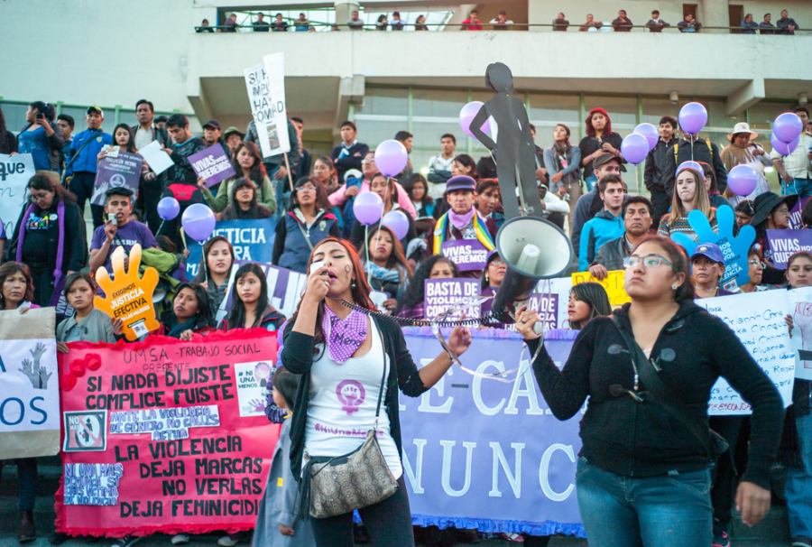 A protest for Women's Day in La Paz, Bolivia.